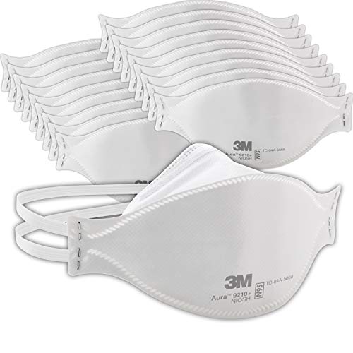 3M Aura Particulate Respirator 9210+, N95, Disposable, Smoke, Grinding, Sanding, Sawing, Sweeping, Dust, Stapled Flat Fold, 20/Pack