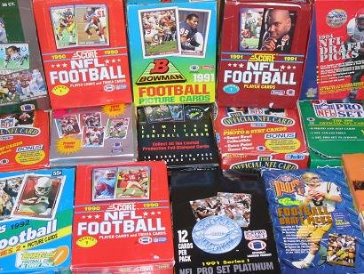 NFL 50 Original Unopened Packs of New & Vintage Football Cards (1986-1995) with One Pack of 100 Soft Sleeves