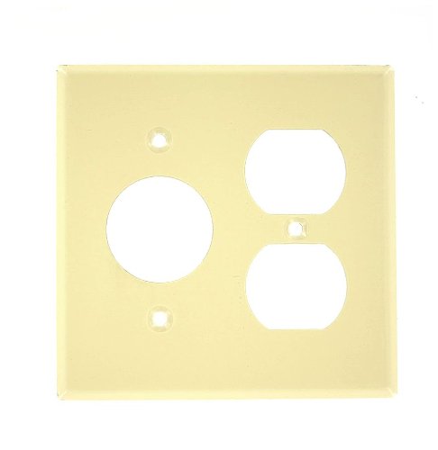 Leviton 86046 2-Gang 1-Duplex 1-Single 1.406-Inch Diameter, Device Combination Wallplate, Painted Metal, Device Mount, Ivory