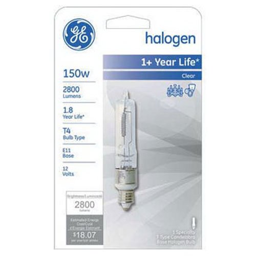 GE Halogen 19386 150-Watt, 2800-Lumen T4 Light Bulb with candelabra Base, 1-Pack