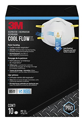 3M Respirator, N95, Cool Flow Valve, Paint Sanding, Filter Media, Stretchable, Exhalation Valve Helps Direct Exhaled Air Downward Allows For Easy Breathing, 2-Pack