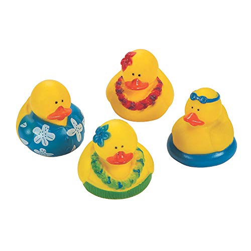 Beach Rubber Duckies – Set of 12 Fun Hawaiian Rubber Ducks for Car Decor and Tiki and Luau Party Favors