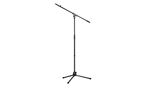 K&M – König & Meyer 21020.500.55 – Tripod Microphone Stand with Fixed Length Boom Arm – Professional Grade for All Musicians – Heavy Duty Folding Leg Base – German Made – Black