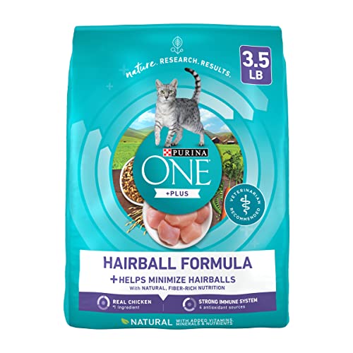 Purina ONE Natural Cat Food for Hairball Control, +PLUS Hairball Formula – 3.5 lb. Bag