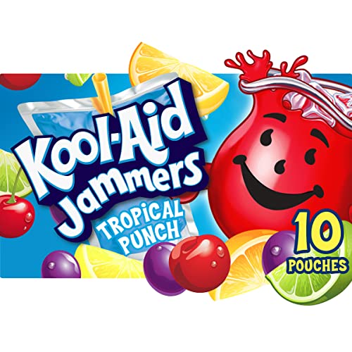 Kool-Aid Jammers Tropical Punch Artificially Flavored Kids Soft Drink, Holiday Travel and Entertaining (10 ct Box, 6 fl oz Pouches)