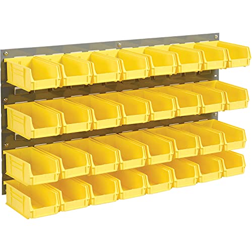 Wall Bin Rack Panel with (32) Yellow Bins, 36x7x19