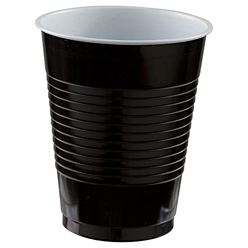 Amscan 43000.10 Jet Black Plastic Cups, 18 oz. 20ct