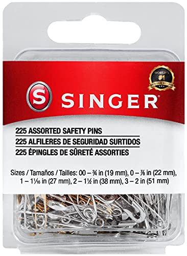 SINGER 00205 Safety Pins Value Pack, Assorted Sizes, 225-Count
