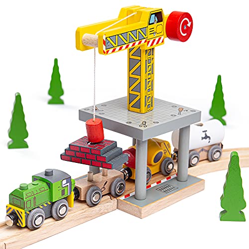 Bigjigs Rail Magnetic Big Yellow Crane – Other Major Wooden Rail Brands are Compatible