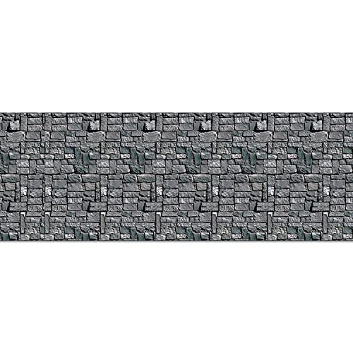 Beistle Brick Stone Wall Photography Backdrop Textured Look Photo Op Background for Weddings-Halloween Party Decorations, 4′ x 30′, Gray/Black