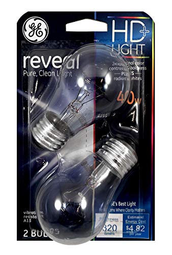 GE Lighting 043168486965 48696 40-Watt Bulbs, Medium Base for Ceiling Fan A15, 2-Pack, 2 Count (Pack of 1), Reveal Clear