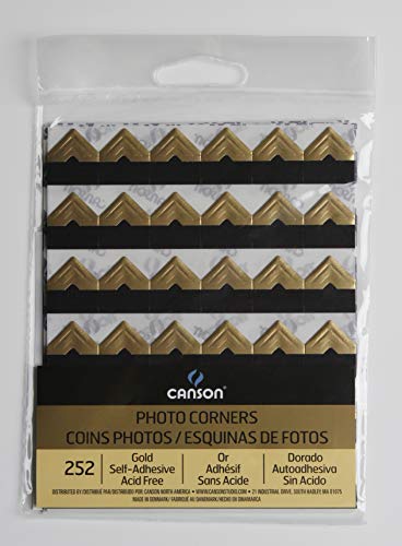 Canson Self Adhesive Photo Corners Peel-Off Archival Quality, 252-Pack, Gold, 252 Count