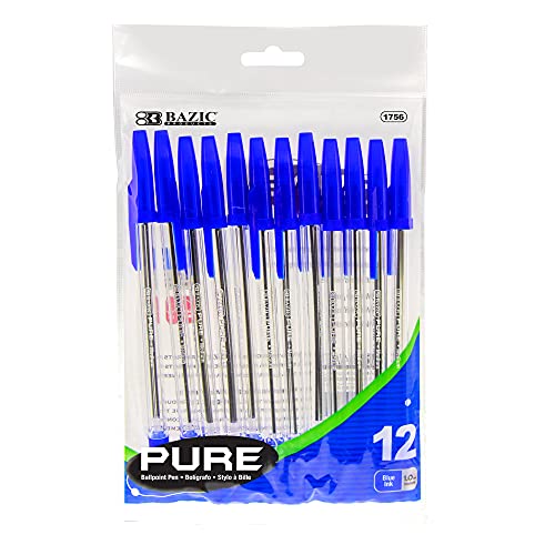 BAZIC Pure Blue Stick Pen (12/Pack)
