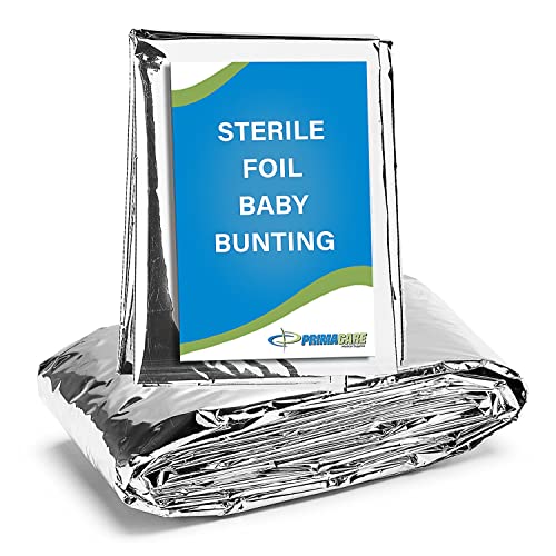 Primacare CS-6835 Sterile Foil Baby Bunting Blanket for Newborns and Infants, Disposable Emergency Heat Saving, 30″ x 17