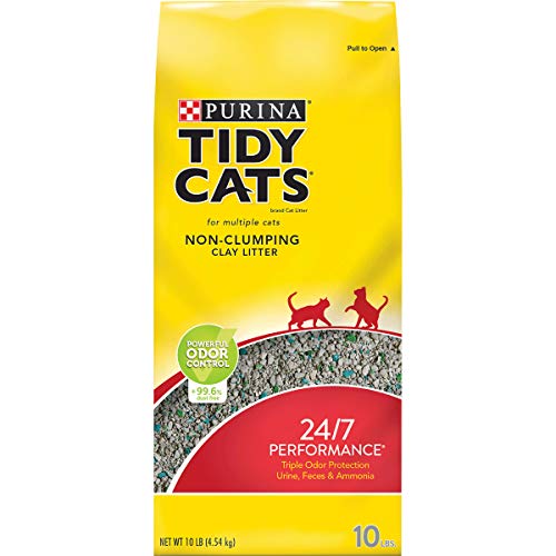 Purina Tidy Cats Non Clumping Cat Litter, 24/7 Performance Multi Cat Litter – (4) 10 lb. Bags