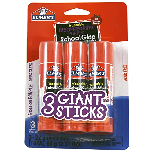 Elmer’s Disappearing Purple School Glue Sticks, Washable, 22 Grams, 3 Count