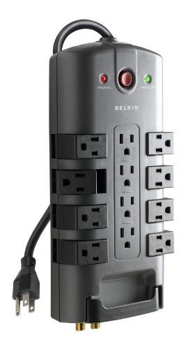 Belkin Surge Protector w/ 8 Rotating & 4 Standard Outlets – 8ft Sturdy Extension Cord w/ Flat Pivot Plug for Home, Office, Travel, Desktop & Charging Brick – Power Strip 4320 Joules