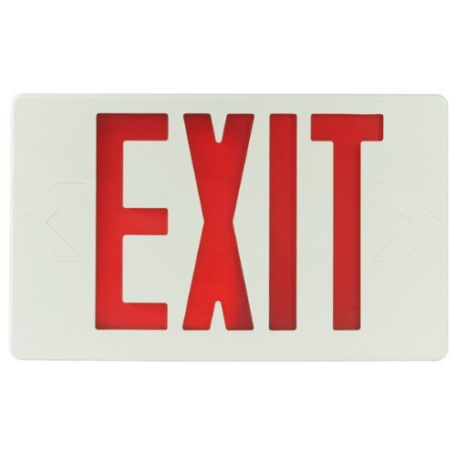 Exitronix LED Exit Sign – White Thermoplastic – Red Letters – 120/277 Volt and Battery Backup VEX-U-BP-WB-WH