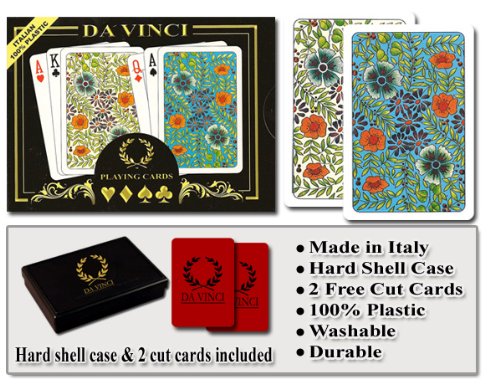 DA VINCI Fiori, Italian 100% Plastic Playing Cards, 2-Deck Bridge Size Small Print Regular Index Set