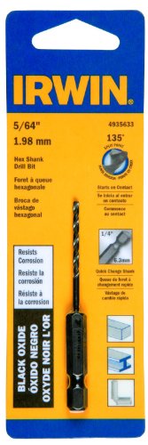 Irwin Tools 4935633 Black Oxide Hex Shank Drill Bit, 5/64-Inch