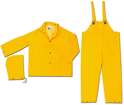 MCR Safety 2003X5 Classic PVC/Polyester 3-Piece Rainsuit with Attached Hood, Yellow, 5X-Large