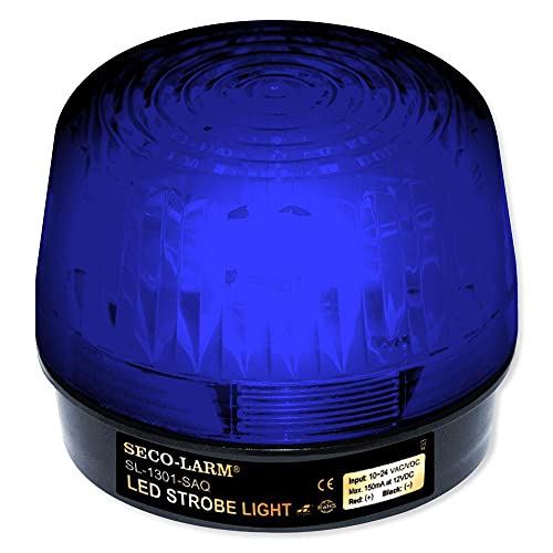 Seco-Larm SL-1301-BAQ/B Blue LED Strobe Light with 32 LEDs, Adjustable Flash Speeds and Patterns; Operating Life Over 50000 Hours (over 5.7 years); High-impact and Heat-resistant Lens