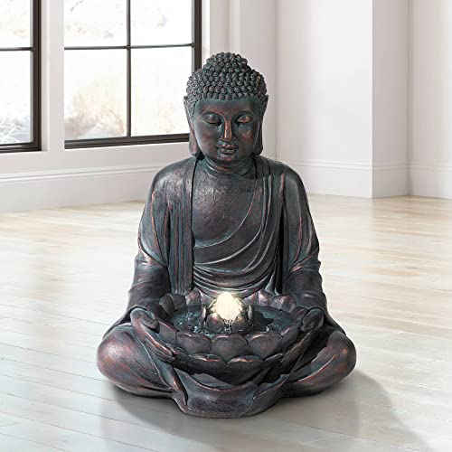 Meditating Buddha Zen Outdoor Floor Bubbler Water Fountain 24″ High with LED Light Decor for Table Desk-Top Garden Yard Patio Porch Home Bedroom House Living Room Relaxation – John Timberland