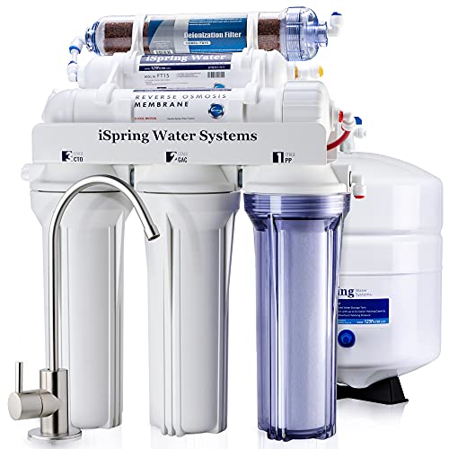 iSpring RCC7D RO/DI System, 6-Stage Reverse Osmosis De-ionization Water Filter System, 75 GPD RO/DI Water System for Aquarium and Water Softener with DI Water Filter