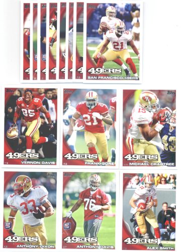 2010 Topps San Francisco 49ers Complete Team Set of 14 cards including Michael Crabtree, Alex Smith, Frank Gore, Patrick Willis (2), and rookies of Taylor Mays, Mike Iupati, Anthony Dixon, Anthony Davis and more !