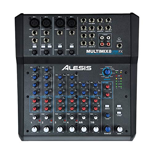 Alesis MultiMix 8 USB FX – 8 Channel Compact Studio Mixer with Built In Effects & USB Audio Interface for Live Sound and Home Studio Recording