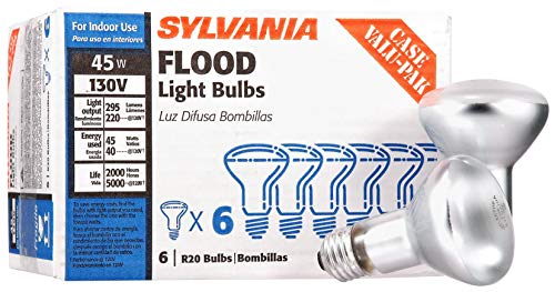 SYLVANIA Incandescent Flood Light Bulbs, R20 45W, 295 Lumens, 2,000 Hours, Value Pack – 6 Pack (15676)