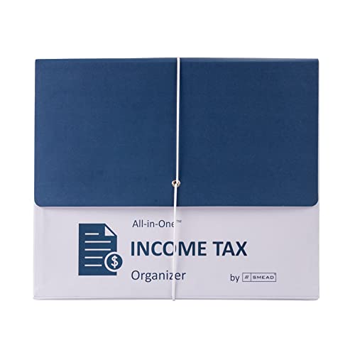 Smead All-in-One Income Tax Organizer, 12 Pockets, Flap and Cord Closure, Letter Size, Navy/White (70660)