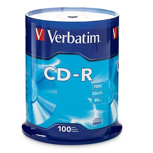 Verbatim CD-R Blank Discs 700MB 80 Minutes 52X Recordable Disc for Data and Music – 100pk Spindle Frustration Free Packaging