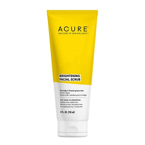 Acure Brightening Facial Scrub – 4 Fl Oz – All Skin Types, Sea Kelp & French Green Clay – Softens, Detoxifies and Cleanses