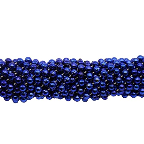 Unisex 33 inch 07mm Round Metallic Royal Blue Mardi Gras Beads – 6 Dozen (72 Necklaces)