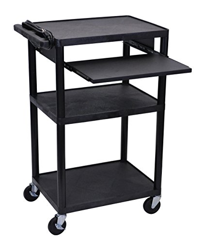 Luxor 42″H AV Cart with 3 Shelves and Front Pullout – Black