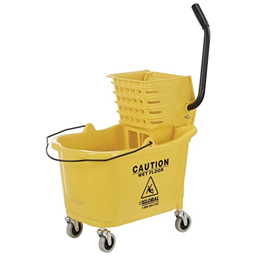 Mop Bucket and Wringer Combo, Yellow, Side Press