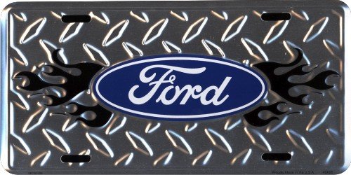 Hangtime Ford Diamond Emboss 6 x 12 Metal auto tag with Universal mounting Slots