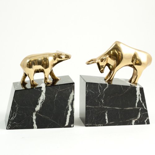 Stock Market Solid Brass Lacquered on Marble, Bookends Statue Bull and Bear | The Storepaperoomates Retail Market - Fast Affordable Shopping