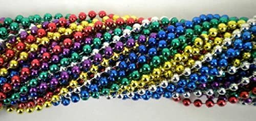 Mardi Gras Spot 6D336COL 33 Inch 07mm Round Metallic 6 Color Mardi Gras Beads – 6 Dozen (72 Necklaces)