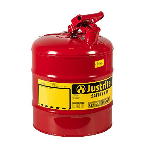 Justrite 7150100 Type I Galvanized Steel Flammables Safety Can, 5 Gallon Capacity, Red