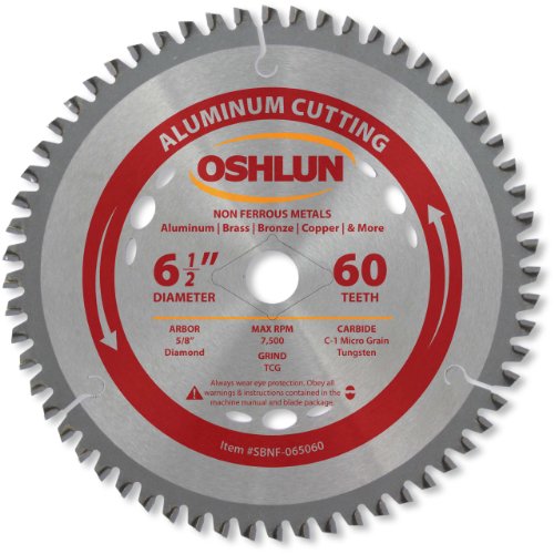 Oshlun SBNF-065060 6-1/2-Inch 60 Tooth TCG Saw Blade with 5/8-Inch Arbor (Diamond Knockout) for Aluminum and Non Ferrous Metals