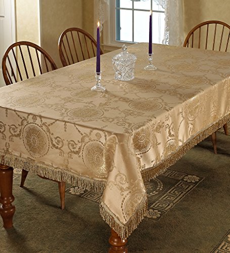 Violet Linen Prestige Damask Design Tablecloth Gold 60″ by 120″ Oblong/Rectangle
