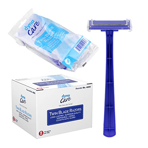 Dynarex DynaCare Twin Blade Razors, Disposable Unisex Razor with Two Blades Provides Smooth, Close Shave, Ideal for use Prior to Procedures or Tattoos, Blue, 1 Box of 50 Twin Blade Razors