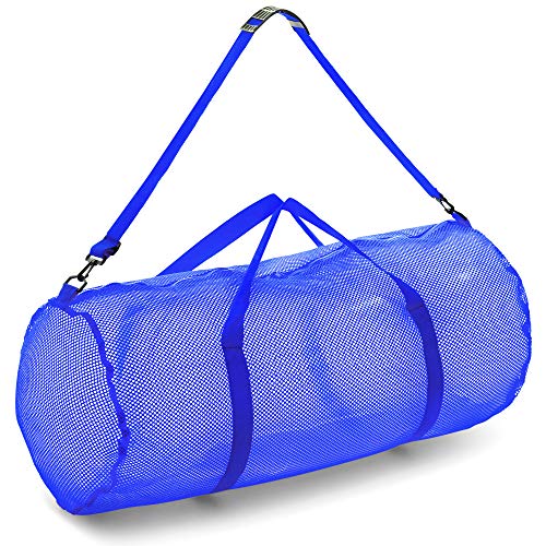 Champion Sports Mesh Duffle Bag with Zipper and Adjustable Shoulder Strap, 15” x 36”, Blue – Multipurpose, Oversized Gym Bag for Equipment, Sports Gear, Laundry – Breathable Mesh Scuba and Travel Bag
