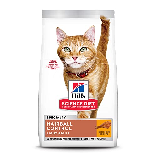 Hill’s Science Diet Dry Cat Food, Adult, Hairball Control, Light for Healthy Weight & Weight Management, Chicken Recipe, 7 lb. Bag