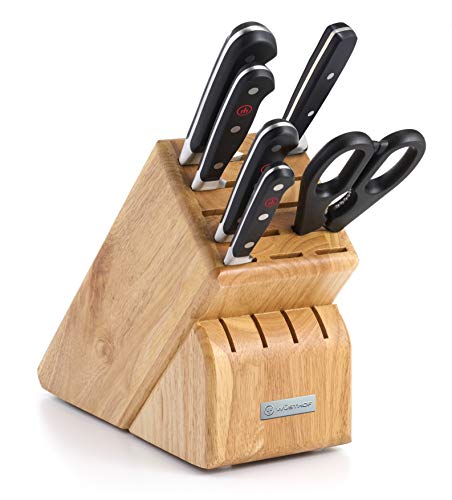 WÜSTHOF Classic Seven Piece Knife Block Set | 7-Piece German Knife Set | Precision Forged High Carbon Stainless Steel Kitchen Knife Set with 15 Slot Wood Block – Model 7417