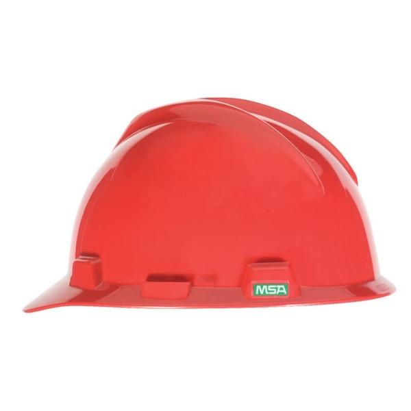 MSA 463947 V-Gard Cap Style Safety Hard Hat With Staz-on Pinlock Suspension | Polyethylene Shell, Superior Impact Protection, Self Adjusting Crown-Straps – Standard Size in Red