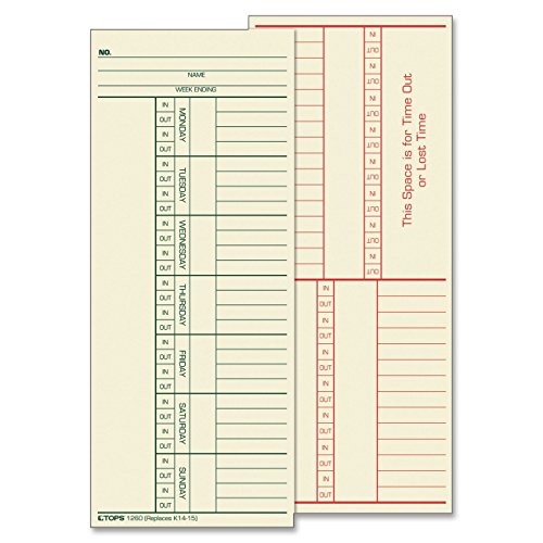 TOPS Time Cards, Weekly, 2-Sided, Named Days, 3-3/8″ x 8-1/4″, Manila, Green/Red Print, 500-Count (1260)