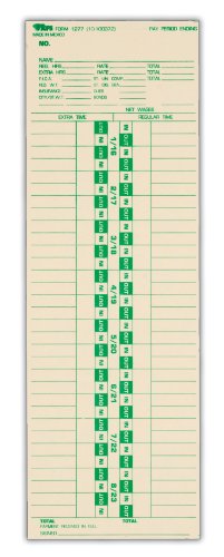 TOPS Time Cards, Semi-Monthly, 2-Sided, 3-1/2″ x 10-1/2″, Manila, Green/Red Print, 500-Count (1277)